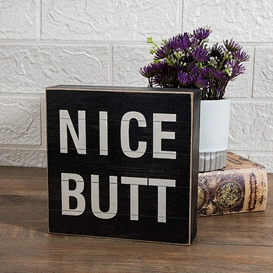 Square Farmhouse Wooden Box Sign Wall Decor Art Funny Bathroom Signs Decor