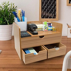 Eco Friendly 3-Tier Bamboo Wood Desk Organizer With Drawers For Office Toiletries Vanity