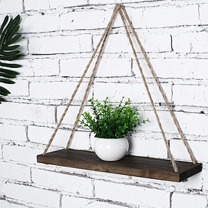Home Decor  Set of 2 Brown Hanging Shelves Rustic Wood Hanging Swing Rope Floating Shelves