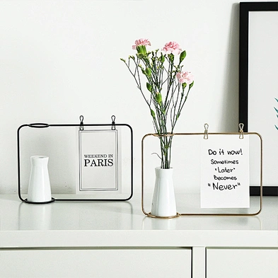 Home Decor Small Ceramic Vase Nordic Iron Art Vase Simple Iron Frame Hydroponic Plant Ceramic Vase