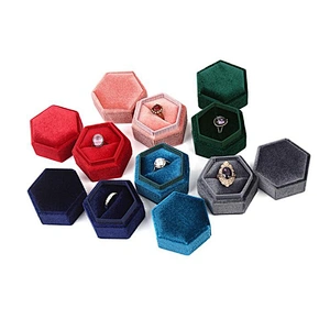 In stock vintage mini hexagon velvet jewellery ring box wedding ring box