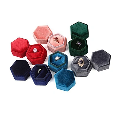In stock vintage mini hexagon velvet jewellery ring box wedding ring box