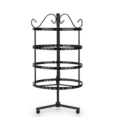 4 Tiers Rotating Gold Black Metal Earring Spin Table 144 Holes Earring Organizer Jewelry Earring Holder