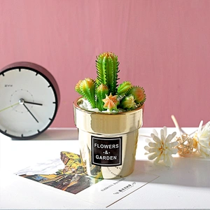 Wholesale home decoration simulation plant ceramic gold-plated cactus Potted plants