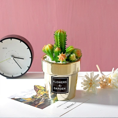 Wholesale home decoration simulation plant ceramic gold-plated cactus Potted plants