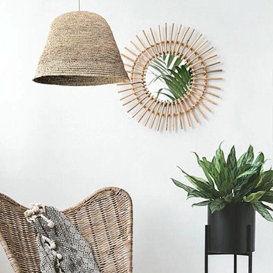 Home decorative Rattan round wall mirror creative art decoration mirror living room entrance mirrors decor wall