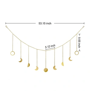 Gold Moon Phase Wall Hanging Moon Garland Decor Boho Home Decoration Shining Moon Hang Art Ornaments for Bedroom Headboard