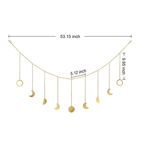 Gold Moon Phase Wall Hanging Moon Garland Decor Boho Home Decoration Shining Moon Hang Art Ornaments for Bedroom Headboard