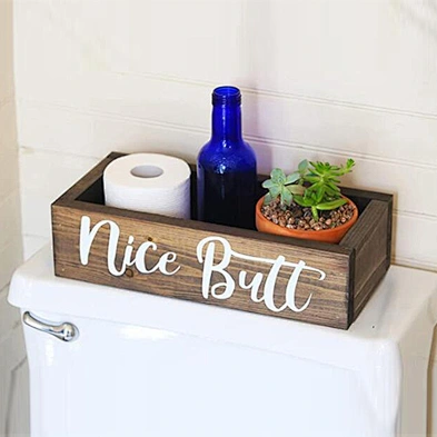 Customized Rustic Wood Organizer Toilet Paper Holder Bathroom Decor Storage Box
