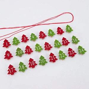 Hemp rope decoration photo clip Christmas tree shape 24 digital Christmas wooden clips