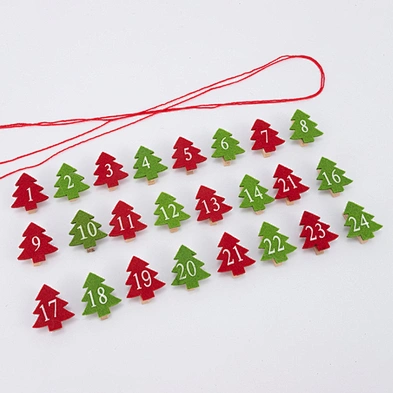 Hemp rope decoration photo clip Christmas tree shape 24 digital Christmas wooden clips