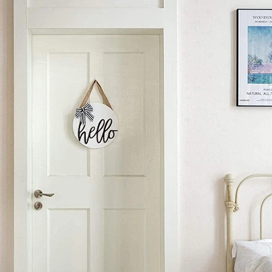 Home Decor White Hello Hanging Sign Farmhouse Office Front Door Decor hello welcome wood signs