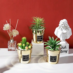 Wholesale home decoration simulation plant ceramic gold-plated cactus Potted plants