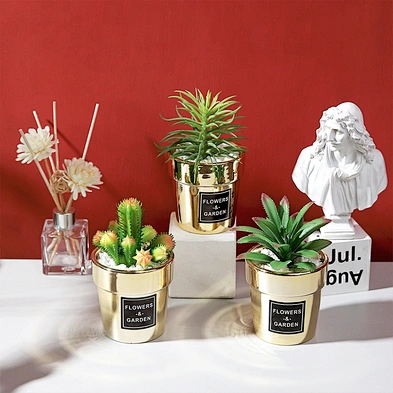 Wholesale home decoration simulation plant ceramic gold-plated cactus Potted plants