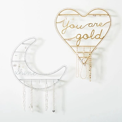 New arrival wall mounted hanging moon heart shaped wire wall jewelry display