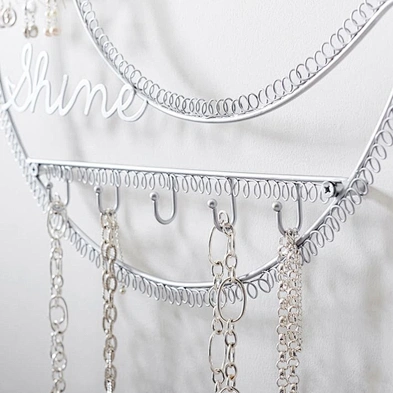 New arrival wall mounted hanging moon heart shaped wire wall jewelry display