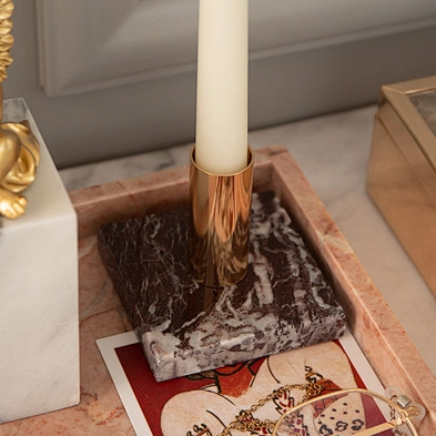 Classic Style Colorful Marble Candle Stand Candlestick Pillar Candle Holders With Brass Accents