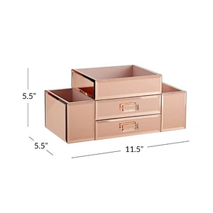 Rose Gold Beauty Storage Organizer Mirrored Glass makeup cosmetic organizer