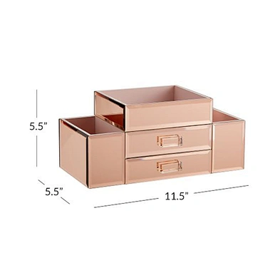 Rose Gold Beauty Storage Organizer Mirrored Glass makeup cosmetic organizer