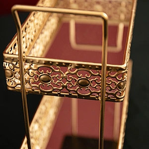Multifunctional Standing Type Double Gold Metal Jewelry Tabletop Storage Rack Cosmetic Storage Shelf Rack