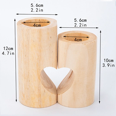 Christmas Gift Set of 2 Home Decor Heart-shaped Romantic Cute Decorative Wood Tea Light Candle Holders