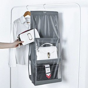 6 Pocket Foldable Hanging Handbag Organizer Clear 3 Layers Hanging Shelf Organizer Door Sundry Pocke Collection Storage Holder
