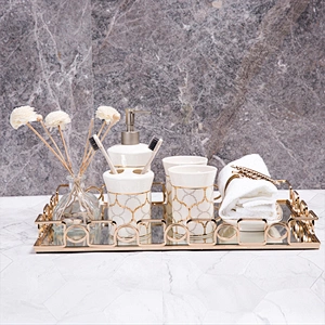 Gold Mirror Dessert Display Tray Perfume Dresser Vanity Tray Metal Decorative Makeup Tray