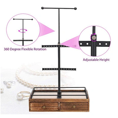 Adjustable Height metal & wood jewellery organizer jewelry necklace bracelet earring ring metal display stand