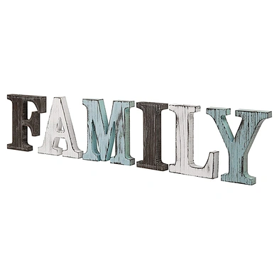 Rustic Multicolor Wood Tabletop Family Letters Sign
