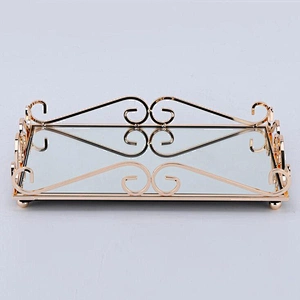 Home decor luxury rose gold mirror tray decorative storage mirror trays