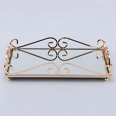 Home decor luxury rose gold mirror tray decorative storage mirror trays