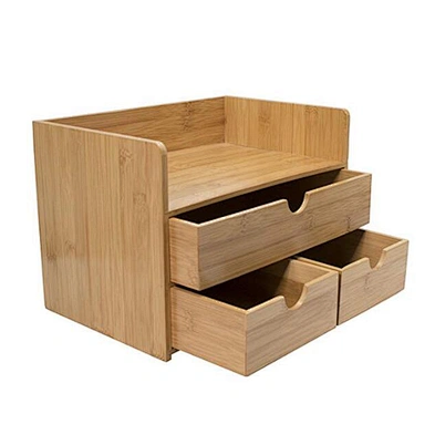 Eco Friendly 3-Tier Bamboo Wood Desk Organizer With Drawers For Office Toiletries Vanity