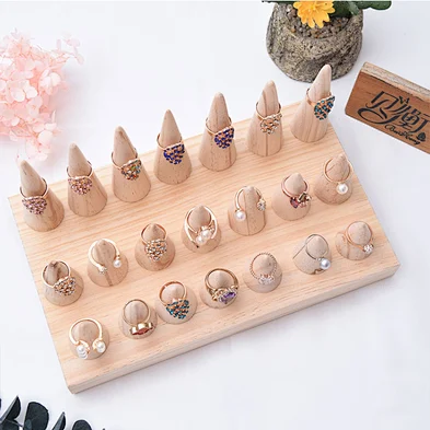 Fashion Popular Mini Wooden Jewelry Finger Ring Holder Triangle cone Jewelry Rings  Display