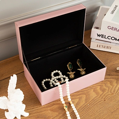 Luxury mirrored pink glass jewelry box glass boxes for storage