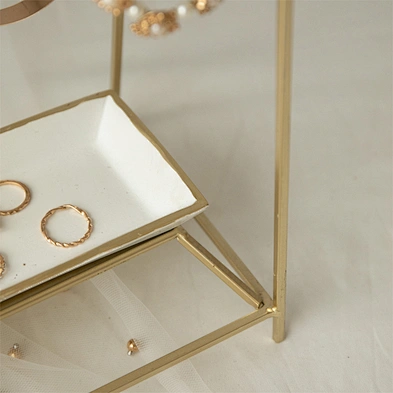 Amazon Best Seller Metal Multi Rack Necklace Earring Bracelet Holder Jewelry Organizer Storage With Ceramic Storage Plate
