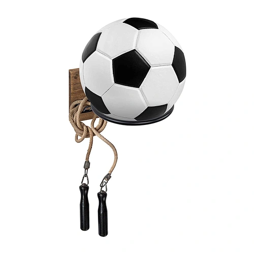 Wall Mounted Rustic Burnt Wood Black Metal Sports Ball Holder Display Rack with 5 Equipment Hanger Hooks