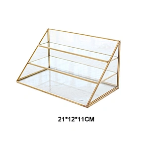 Nordic retro cosmetics jewelry earrings counter display box polygon three-layer glass jewelry storage box