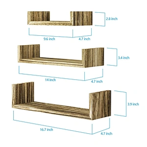 3PCS Carbonized Black Wall Mounted Floating Shelves Solid Wood Wall Shelves For Bedroom Bathroom Living room