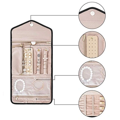 Customized Folding Travel Jewelry Storage Organizer Roll Foldable Hanging Jewelry Travel Bag