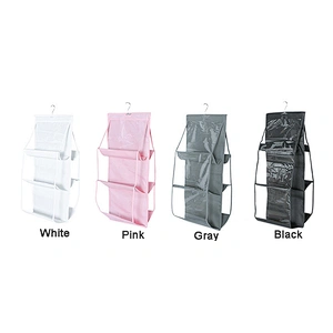 6 Pocket Foldable Hanging Handbag Organizer Clear 3 Layers Hanging Shelf Organizer Door Sundry Pocke Collection Storage Holder