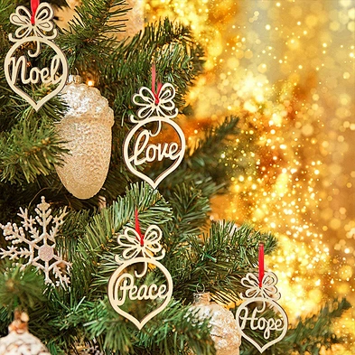 6Pcs DIY Wooden Ornament Xmas Tree Hanging Tags Pendant Decor Christmas Decorations