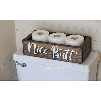 Customized Rustic Wood Organizer Toilet Paper Holder Bathroom Decor Storage Box