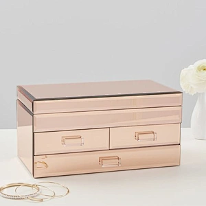 Glass Rose Gold Jewellery Box Custom Logo Jewelry Box Organizer Mirrored Jewelry Box With Drawers