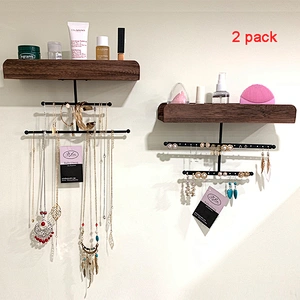 Set of 2 Rustic Style Wall Mounted Wood Jewelry Holder Display Organizer For Necklaces Earrings Bracelet
