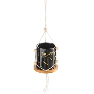 Indoor Outdoor Decor Colorful Ceramic Hanging Succulent Cactus Planter Pot With Cotton Rope Hanger