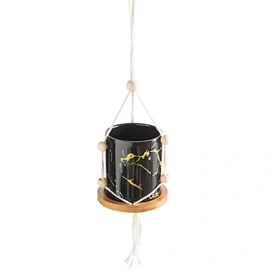 Indoor Outdoor Decor Colorful Ceramic Hanging Succulent Cactus Planter Pot With Cotton Rope Hanger