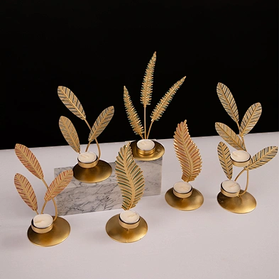 Customized Home Decor Different Leaves Shaped Metal Tealight Candle Holder