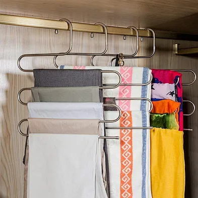 Pants Hangers S-Shape Stainless Steel Clothes Hangers, Pants Jeans Scarf Space Saving Hangers Closet Organizer