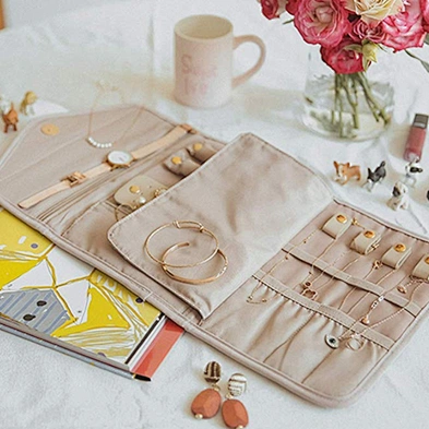 Customized Folding Travel Jewelry Storage Organizer Roll Foldable Hanging Jewelry Travel Bag