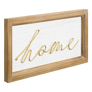 Wall Mounted Framed Home Vintage Wood & Brass Tone Metal Decorative Plaque Sign